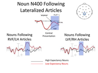 Noun N400 Following
Lateralized Articles
High Expectancy Nouns
Low Expectancy Nouns
Nouns Following
RVF/LH Articles
Nouns Following
LVF/RH Articles
Central
Presentation
 