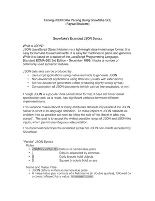 JSON Data Parsing in Snowflake (By Faysal Shaarani) | PDF