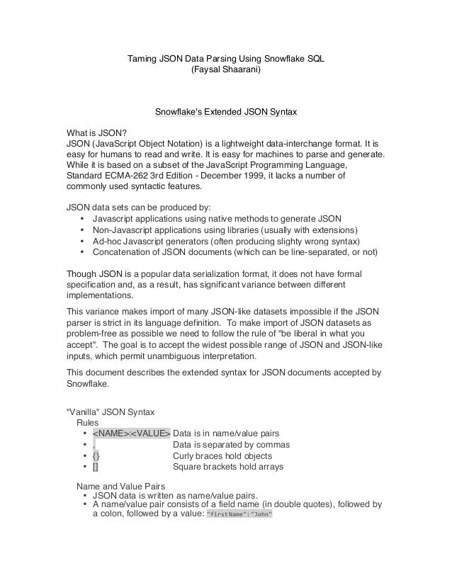 Json Data Parsing In Snowflake By Faysal Shaarani