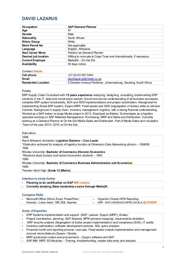 demand planner resume sle resume david lazarus 21 05 2015 demand planner demand planner resume sle resume david lazarus 21 05 2015 demand planner