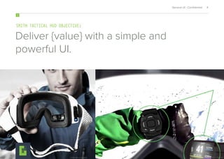 Deliver {value} with a simple and
powerful UI.
1
© SMITH/Recon Instruments© SMITH/Recon Instruments © SMITH/Recon Instruments
SMITH TACTICAL HUD OBJECTIVE:
General UI - Conﬁdential 4
 
