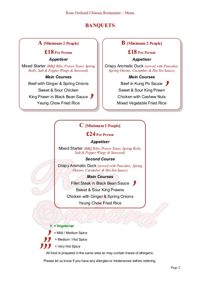 Rose Orchard Menu