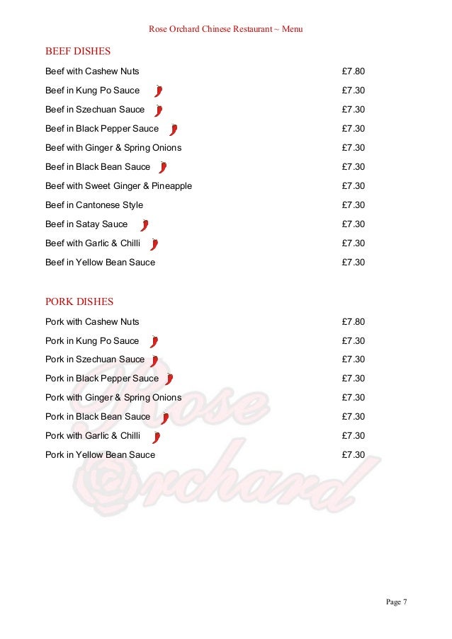Rose Orchard Menu