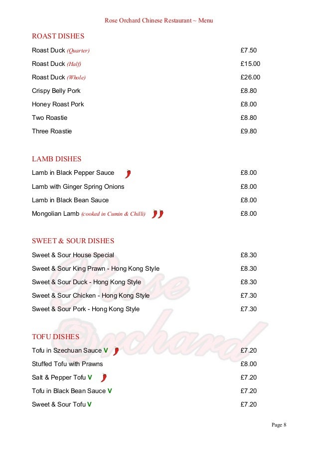 Rose Orchard Menu