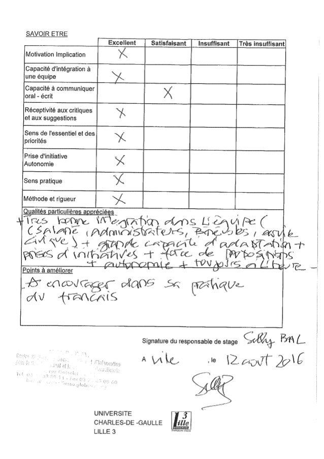 Fiche D Appreciation Attestation De Stage