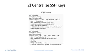 November	15,	2016Post questions to #security-track
2)	Centralize	SSH	Keys
LDAP	Schema
 
