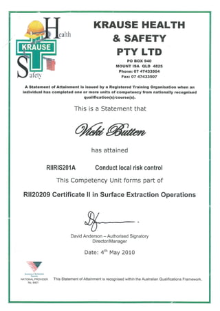 Certificate II in Surface Extraction Operations