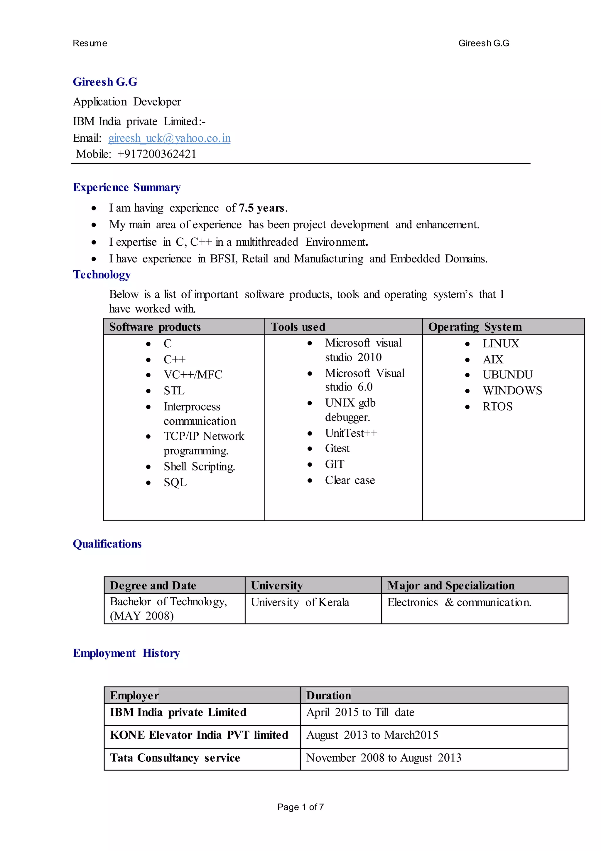 Gireesh G.G Resume | DOCX