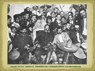 6 de DIC. DE 1914.  MÉXICO d.f.  FRANCISCO villa  Y EMILIANO ZAPATA  en la silla presidencial.  