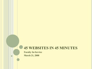 45 WEBSITES IN 45 MINUTES Faculty In-Service  March 21, 2008 
