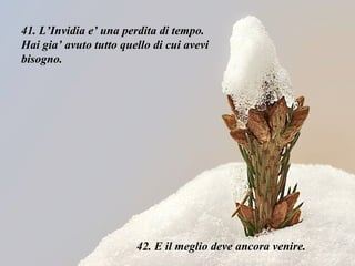 41. L’Invidia e’ una perdita di tempo. Hai gia’ avuto tutto quello di cui avevi bisogno.  42. E il meglio deve ancora venire. 