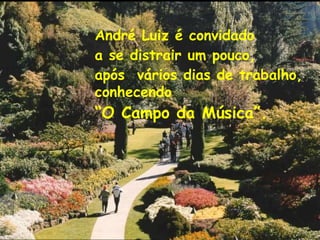 André Luiz é convidado
a se distrair um pouco,
após vários dias de trabalho,
conhecendo
“O Campo da Música”.
 