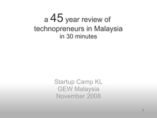 a  45  year review of  technopreneurs in Malaysia in 30 minutes     Startup Camp KL GEW Malaysia  November 2008 
