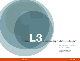 ChangeThis




           The          Leadership “State of Being”
                                    A Holistic Approach
                                    to Leadership
                                    By Marc Michaelson
                                    and John Anderson



No 46.06   Info                                     /34
 