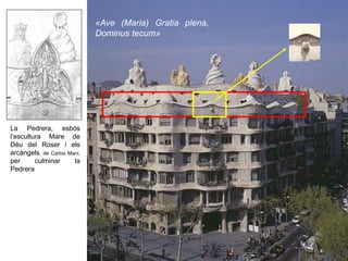La Pedrera, esbós
l’escultura Mare de
Déu del Roser i els
arcàngels, de Carlos Mani,
per culminar la
Pedrera
«Ave (Maria) Gratia plena,
Dominus tecum»
 