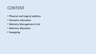 Introduction of Memory Management | PPTX | Operating Systems | Computer ...