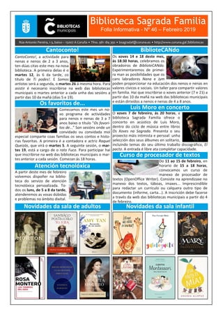 Boletín Informativo de febreiro 2019 da Biblioteca Sagrada Familia da Coruña