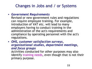 Changes in Jobs and / or Systems
• Government Requirements
  Revised or new government rules and regulations
  can require...