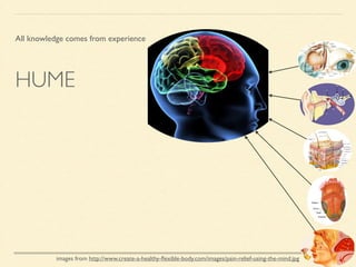 All knowledge comes from experience 
HUME 
images from http://www.create-a-healthy-flexible-body.com/images/pain-relief-using-the-mind.jpg 
 