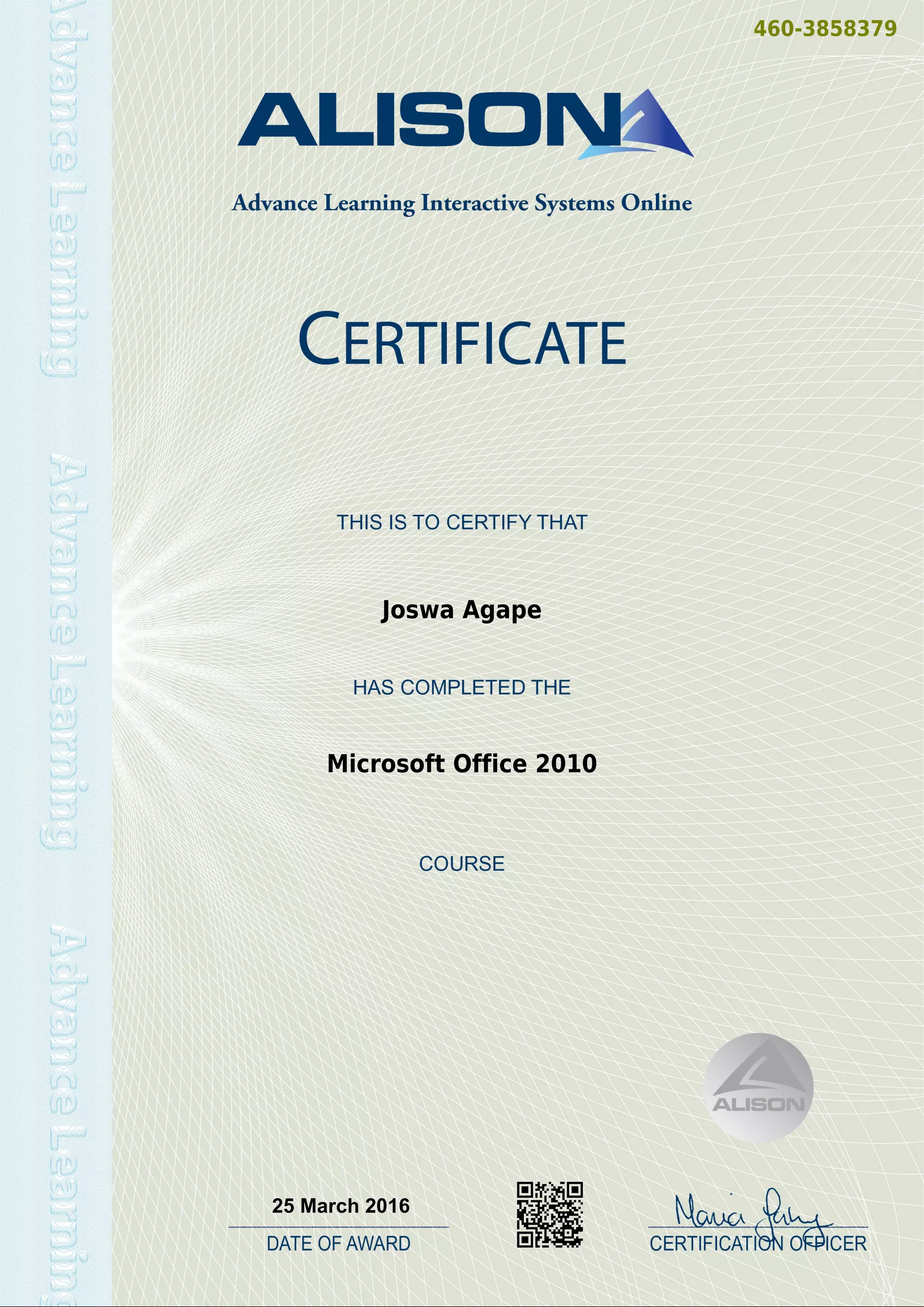 Microsoft Office 2010 Certificate PDF