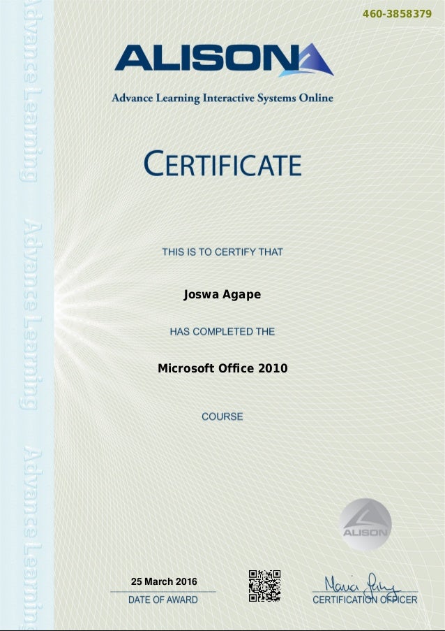 certificate for microsoft office