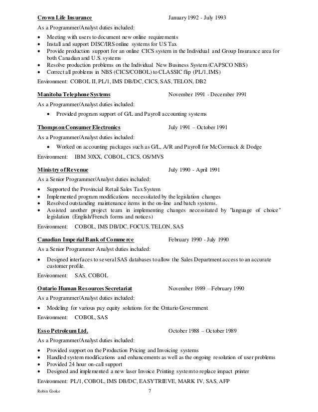 mainframe programmer resume