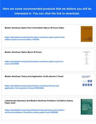 Modern Nonlinear Optics Part 1 2nd Edition Myron W Evans Editor | PDF