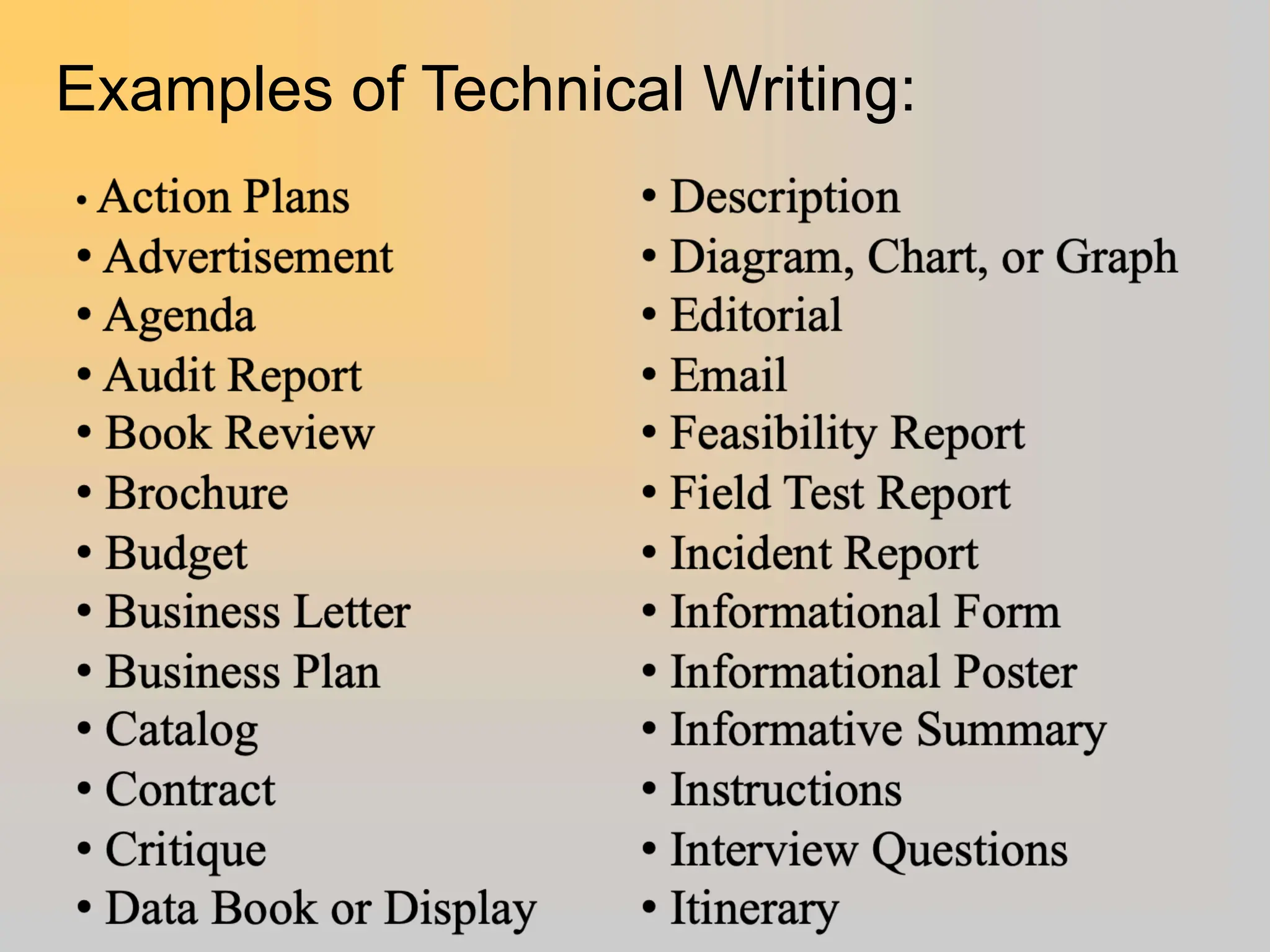 Examples of Technical Writing:
 
