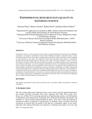 EXPERIMENTAL RESEARCH DATA QUALITY IN MATERIALS SCIENCE | PDF