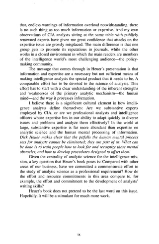 Psychology Of Intelligence Analysis 1st Richards J Heuer | PDF