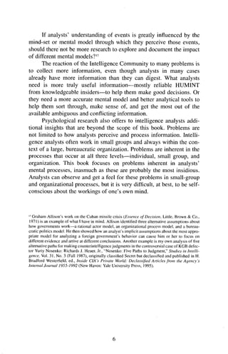 Psychology Of Intelligence Analysis 1st Richards J Heuer | PDF