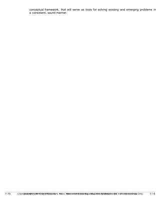 1-15
Copyright © 2010 John Wiley & Sons, Inc. Kieso, Intermediate Accounting, 13/e, Solutions Manual (For Instructor Use Only)
1-15 Copyright © 2010 John Wiley & Sons, Inc. Kieso, Intermediate Accounting, 13/e, Solutions Manual (For Instructor Use Only)
conceptual framework, that will serve as tools for solving existing and emerging problems in
a consistent, sound manner.
 