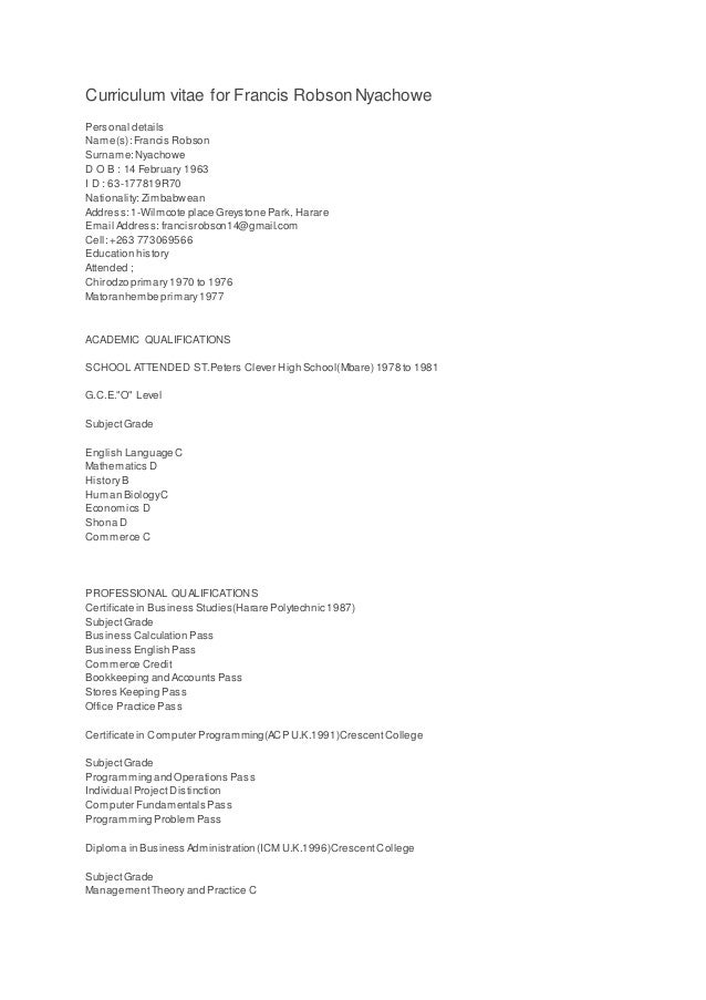 Curriculum Vitae For Francis Robson Nyachow1