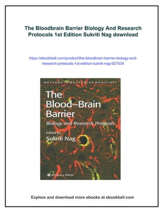 The Bloodbrain Barrier Biology And Research Protocols 1st Edition ...