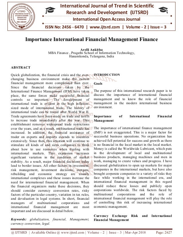 importance international financial management finance financial management journal