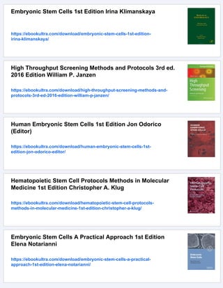 Embryonic Stem Cell Protocols 3rd ed. 2016 Edition Kursad Turksen | PDF
