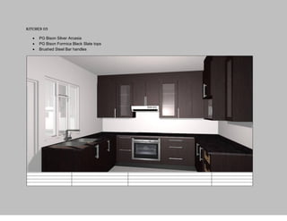 Kitchen 03
 PG Bison Silver Arcasia
 PG Bison Formica Black Slate tops
 Brushed Steel Bar handles
 