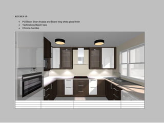 Kitchen 08
 PG Bison Siver Arcasia and Board king white gloss finish
 Technistone Beech tops
 Chrome handles
 