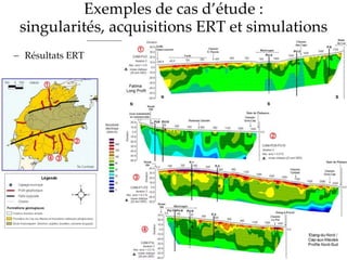 Exemples de cas d’étude :
singularités, acquisitions ERT et simulations
 Résultats ERT
 