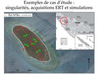 Exemples de cas d’étude :
singularités, acquisitions ERT et simulations
 Îlot M’Ba : contexte
 