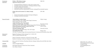 ZHEN FENG, RLA, LEED AP
1934 Windemere Dr Ne, GA 30324
C (404) 625-4366
E zhenfengatl@gmail.com
July 2015
Professional
Experience
Perkins + Will, Atlanta, Georgia					 2008-2015
Registered Landscape Architect
•	 Developed all phases of design for a wide variety of project types
•	 Developed construction documents, including specification writing
•	 Focused on details and innovations
•	 Coordinated multiple, concurrent projects
•	 Performed construction administration activities, including RFI and submittal response
Kimley-Horn and Associates, Inc. Atlanta, Georgia			 2007-2008
Intern
•	 Produced hand graphic presentation drawings and diagrams
•	 Developed construction documents
Honors & Awards
Education &
Licensure
Technical Skills
Language
Atlanta Beltline Corridor Design					 Atlanta, Georgia
Award of Excellence, 2012. Atlanta Urban Design Commission
Honor Award, 2014 ASLA Tri-State
Award of Excellence, 2014. ASLA-Georgia
College of Coastal Georgia - Site Design				 Brunswick, Georgia	
Honor Award, 2012. ASLA-Georgia. Coastal Campus: Master Planning + Renovation
Florida International University Campus Master Plan		 Miami, Florida
Honor Award, 2011. ASLA-Florida
University of Florida CTRB					 Gainesville, Florida
Honor Award for Sustainable Design, 2014. AIA-Georgia
Sany Beijing Master Plan						Beijing, China	
First Place, Conceptual Design, 8th International Biennale of Architecture and urbanism, Brazil, 2009
Registered Landscape Architect, Georgia (No. LA 1658), 2010
LEED Accredited Professional, 2009
Master of Landscape Architecture, University of Georgia, 2008
Bachelor of Landscape Architecture, Beijing Forestry University, 2002
Revit , AutoCAD, Newforma, Photoshop, Illustrator, Indesgin, Skethup, Microsoft Office Suite, Hand
Graphics
Chinese & English Bilingual
Community
Involvement
Morningside Elementary School Green Team Committee
Trees Atlanta Volunteer
 