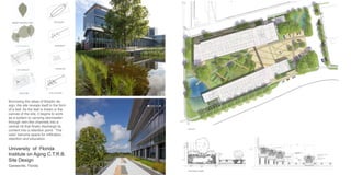 148
CH TRANSLATIONAL BUILDING GAINESVILLE, FLORIDA
University of Florida
Institute on Aging C.T.R.B.
Site Design
Gainesville, Florida
Borrowing the ideas of Biopilic de-
sign, the site reveals itself in the form
of a leaf. As the leaf is drawn in the
canvas of the site, it begins to work
as a system to carrying stormwater
through vein-like channels into a
central rib that finally discharge its
content into a retention pond. “The
cells” become space for infiltration,
retention and education.
Site Plan
Roof Planter Details
 