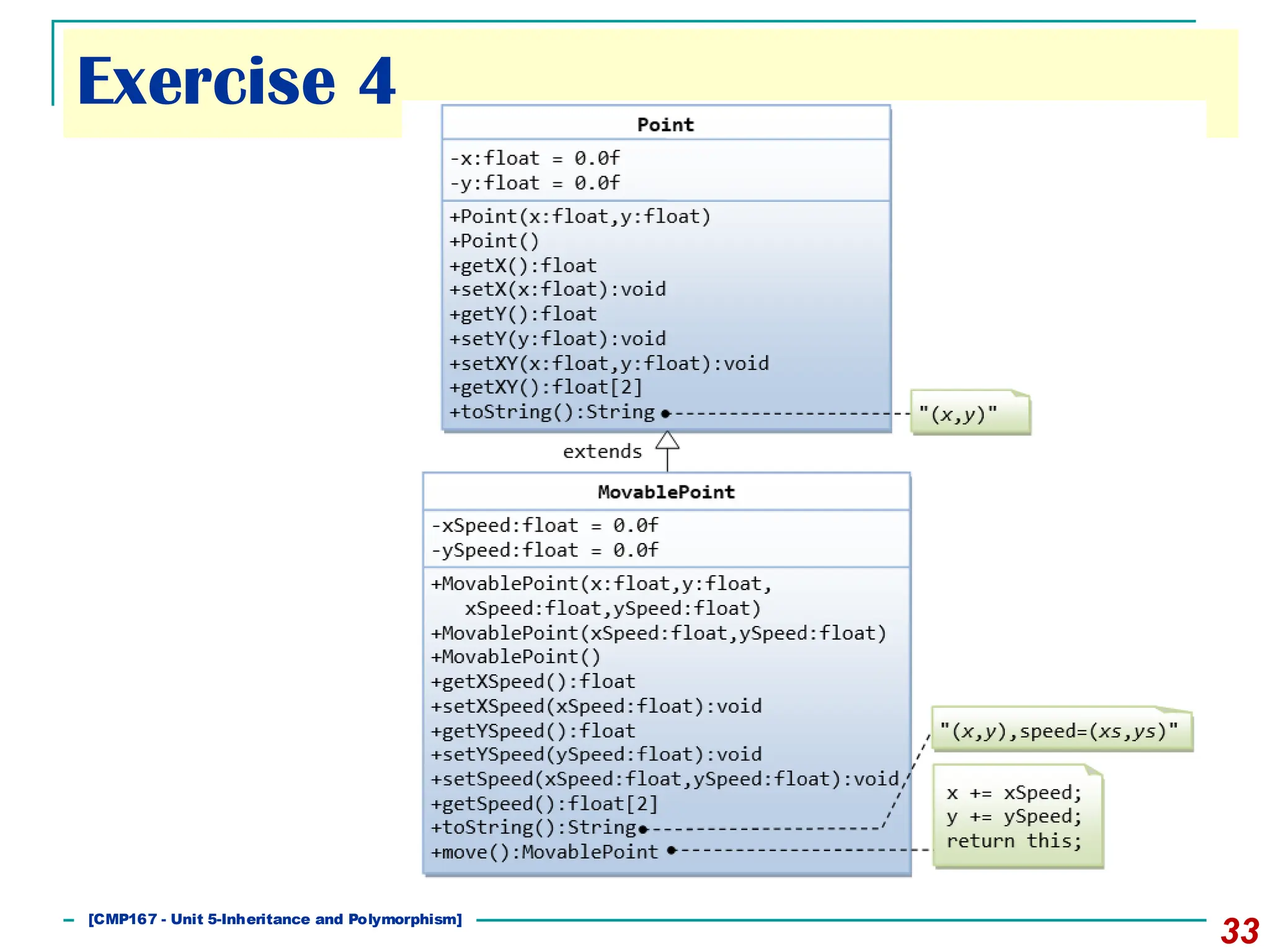 33
[CMP167 - Unit 5-Inheritance and Polymorphism]
Exercise 4
 