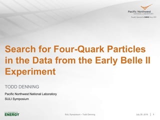 SULI Symposium – Todd Denning
Search for Four-Quark Particles
in the Data from the Early Belle II
Experiment
TODD DENNING
Pacific Northwest National Laboratory
SULI Symposium
July 28, 2016 1
 