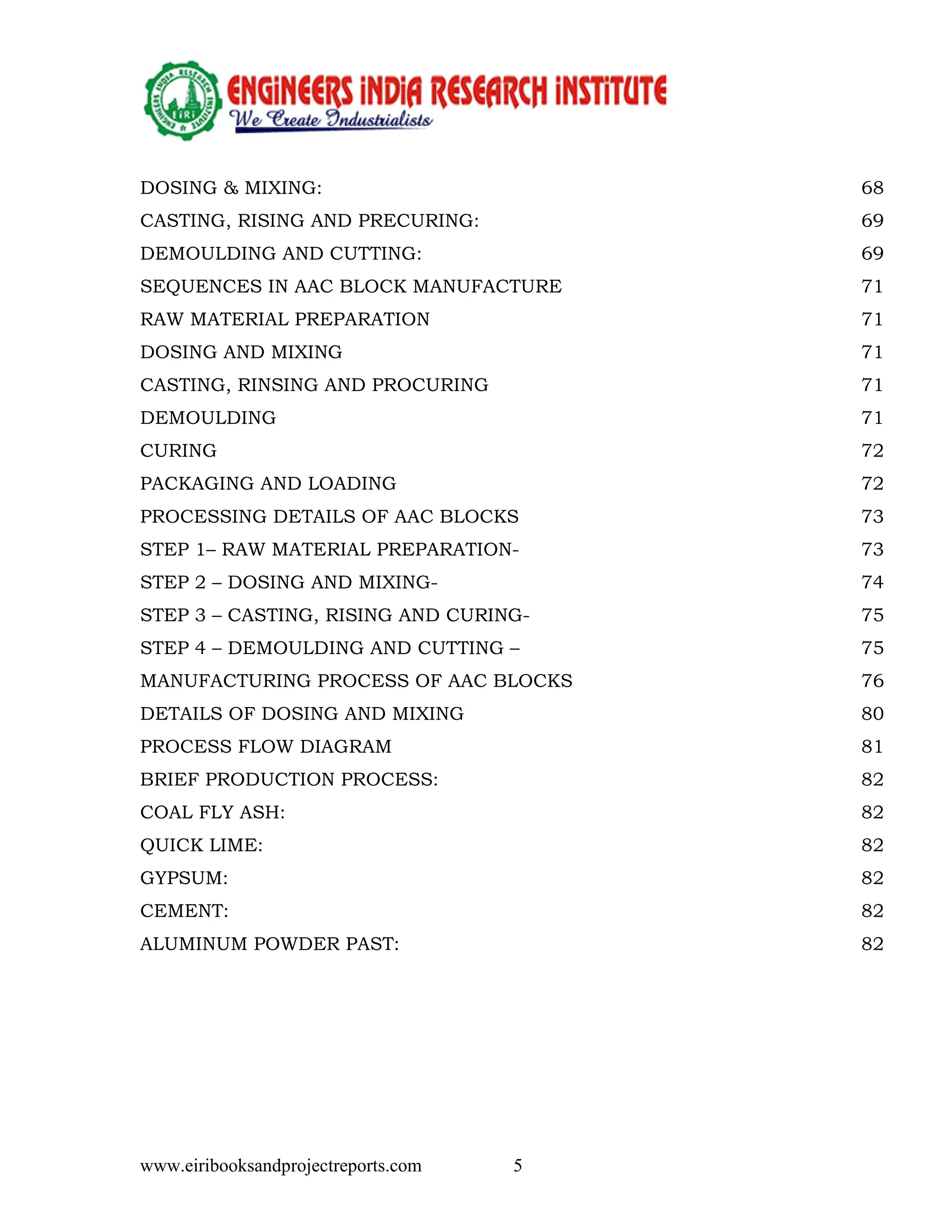 Detailed Project Report on AAC BLOCK PLANT (800 CBM) | PDF