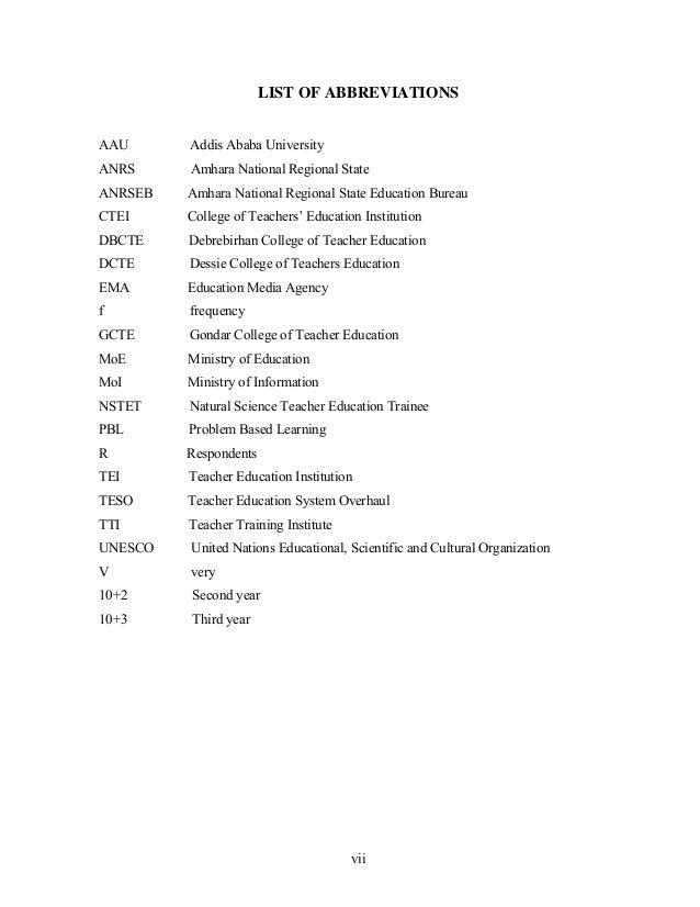 how to write list of abbreviations in thesis