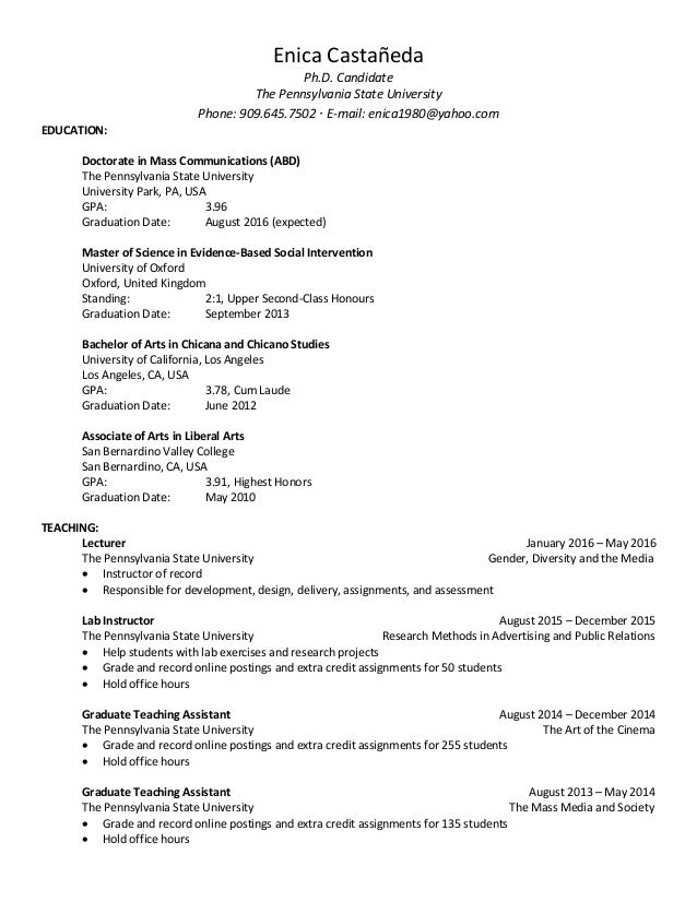 enica castaneda curriculum vitae updated 4 2016