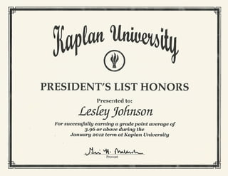 January 2012-President's List