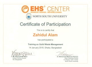 Solid waste Management Training Certificate