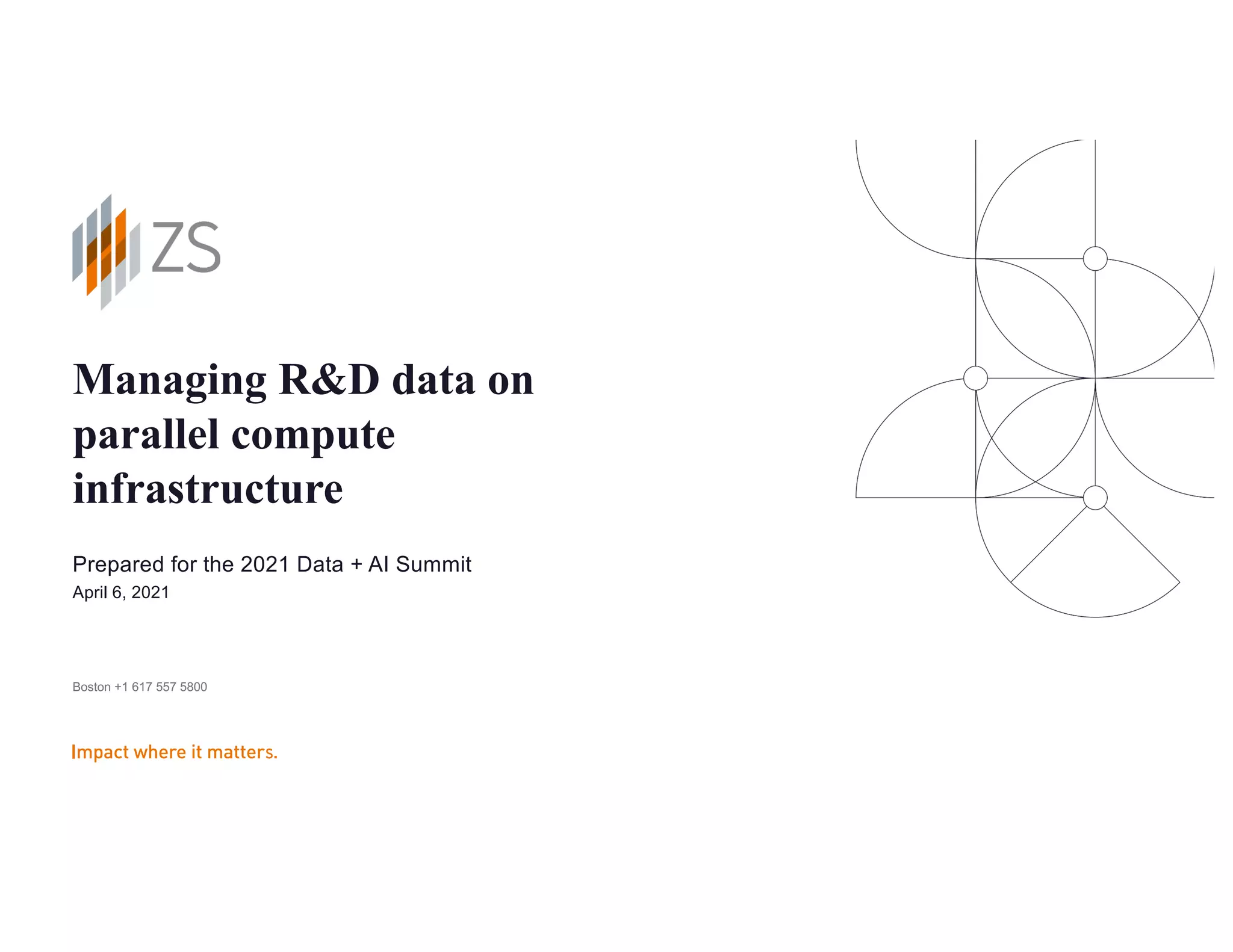 Managing R&D data on
parallel compute
infrastructure
Prepared for the 2021 Data + AI Summit
April 6, 2021
Boston +1 617 557 5800
 